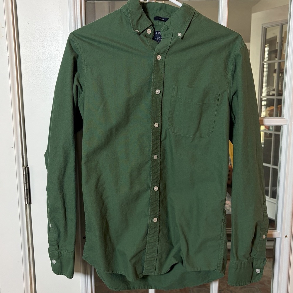 J Crew Flex Oxford Green Slim Fit Button Dow Shirt Size Small Ivy Preppy